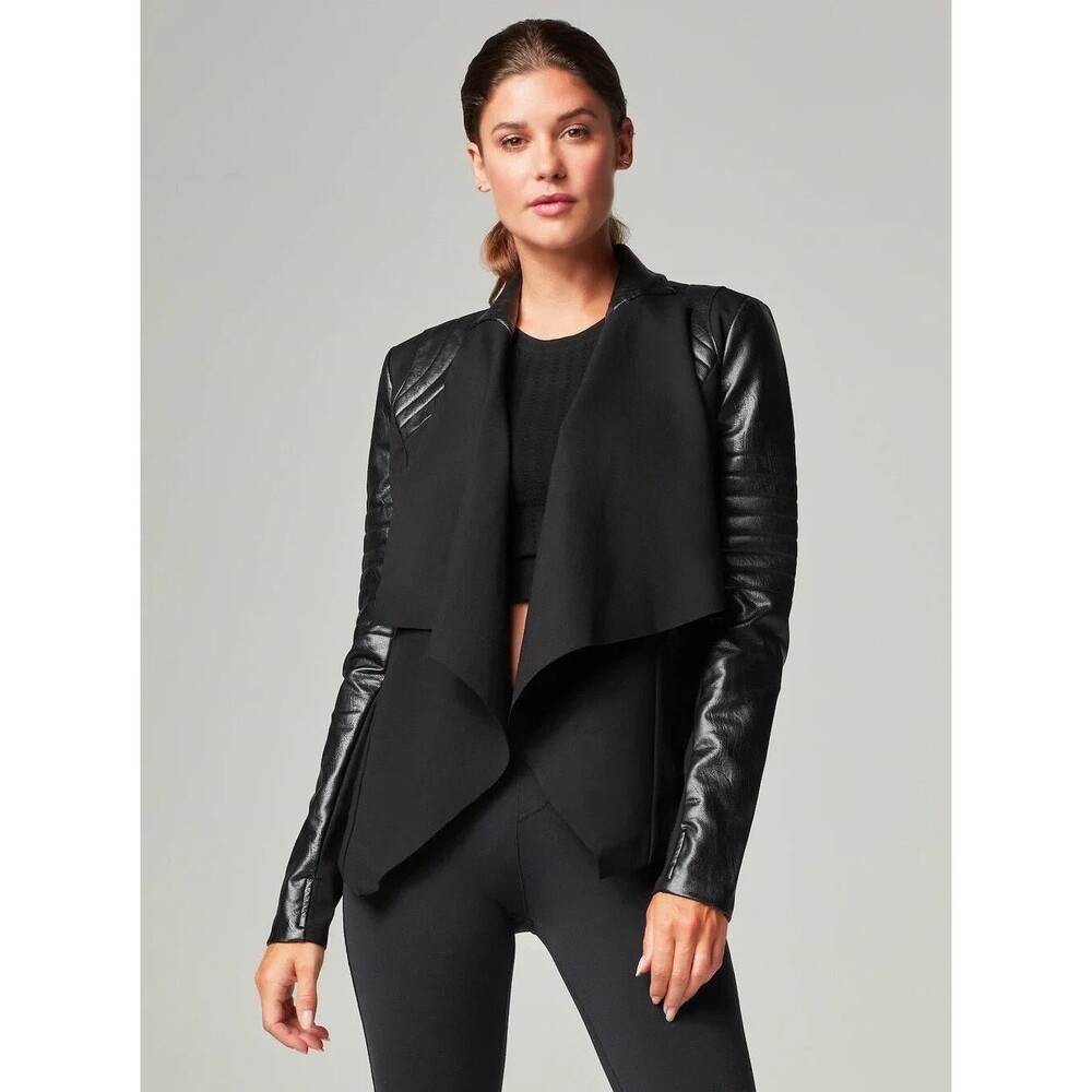 Blanc Noir Women's Black Draped Front Quilted Jacket Size Small Retail $179!